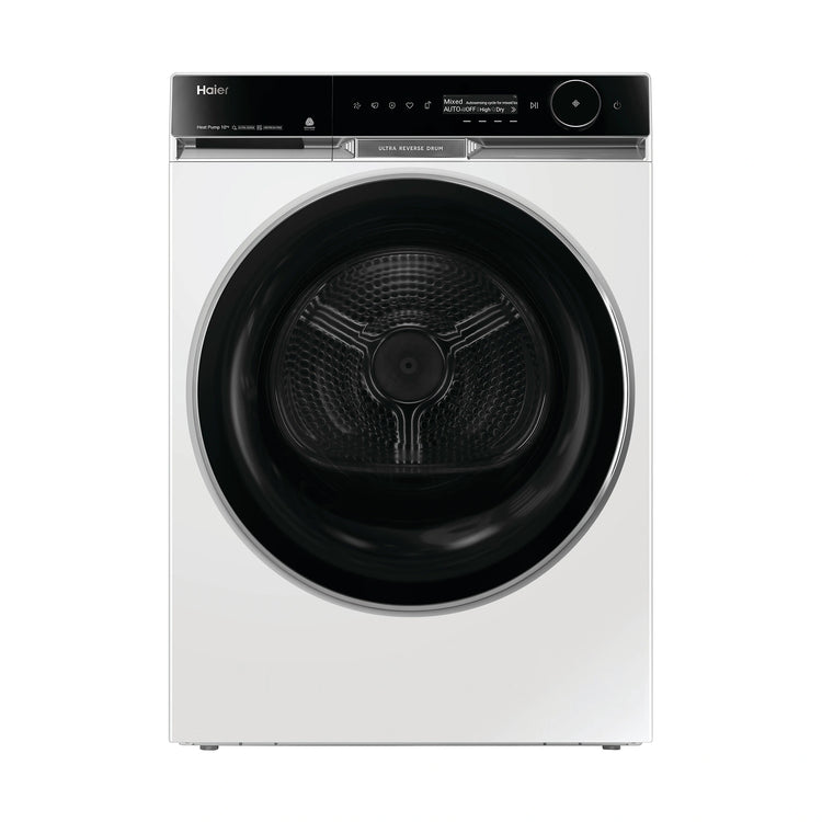 Haier 10 kg 600 Series Heat Pump Dryer Ultra Reverse Drum, Ultra Sense HDHP10PXW1, Front View