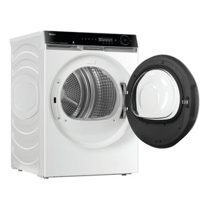 Haier 10 kg 600 Series Heat Pump Dryer Ultra Reverse Drum, Ultra Sense HDHP10PXW1, Left Side View With Door Open