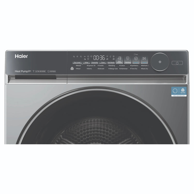 Haier 9kg 500 Series Dark Stainless Heat Pump Dryer HDHP90NB1, Control Panel View