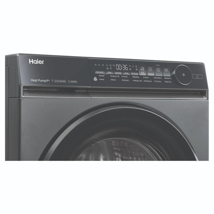 Haier 9kg 500 Series Dark Stainless Heat Pump Dryer HDHP90NB1, Control Panel View