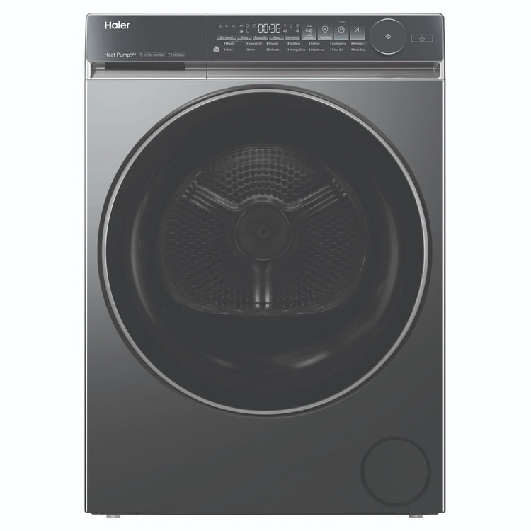 Haier 9kg 500 Series Dark Stainless Heat Pump Dryer HDHP90NB1, Front View