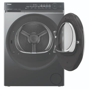 Haier 9kg 500 Series Dark Stainless Heat Pump Dryer HDHP90NB1, Front View with Door Open