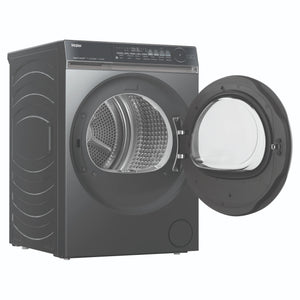 Haier 9kg 500 Series Dark Stainless Heat Pump Dryer HDHP90NB1, Front View with Door Open
