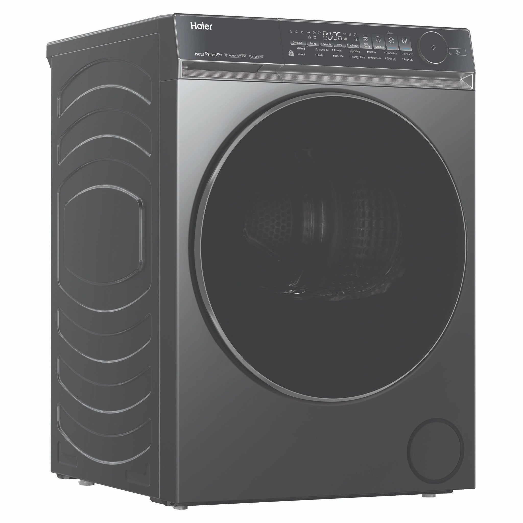 Haier 9kg 500 Series Dark Stainless Heat Pump Dryer HDHP90NB1, Right Side View