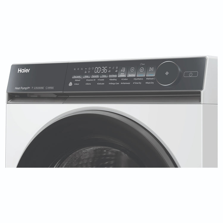 Haier 9kg 500 Series White Heat Pump Dryer HDHP90NW1, Control Panel View
