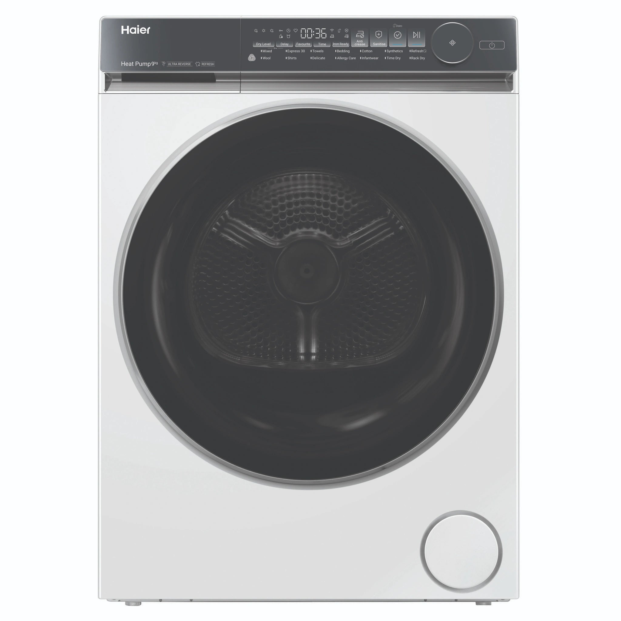 Haier 9kg 500 Series White Heat Pump Dryer HDHP90NW1, Front View
