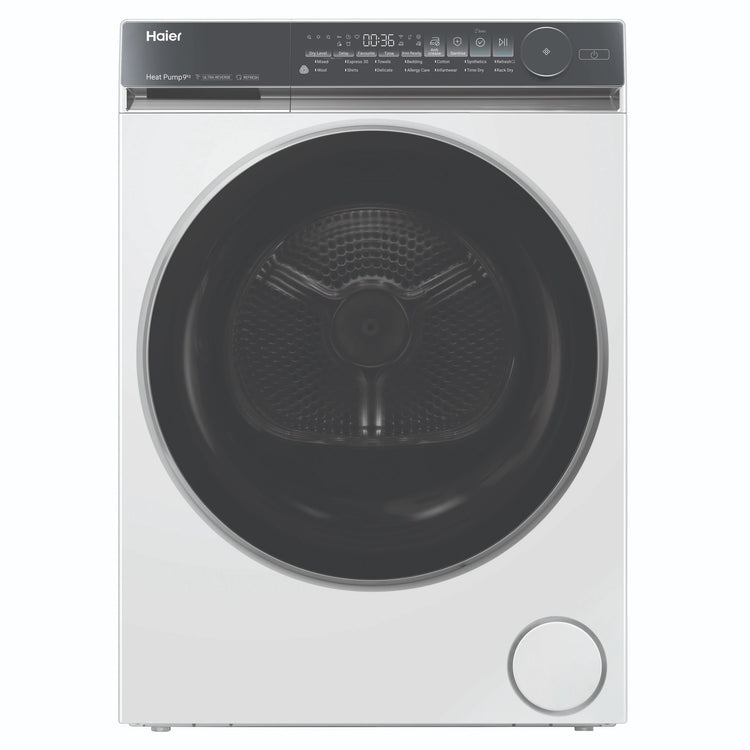 Haier 9kg 500 Series White Heat Pump Dryer HDHP90NW1, Front View