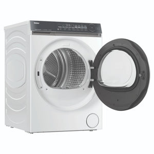 Haier 9kg 500 Series White Heat Pump Dryer HDHP90NW1, Front View with Door Open
