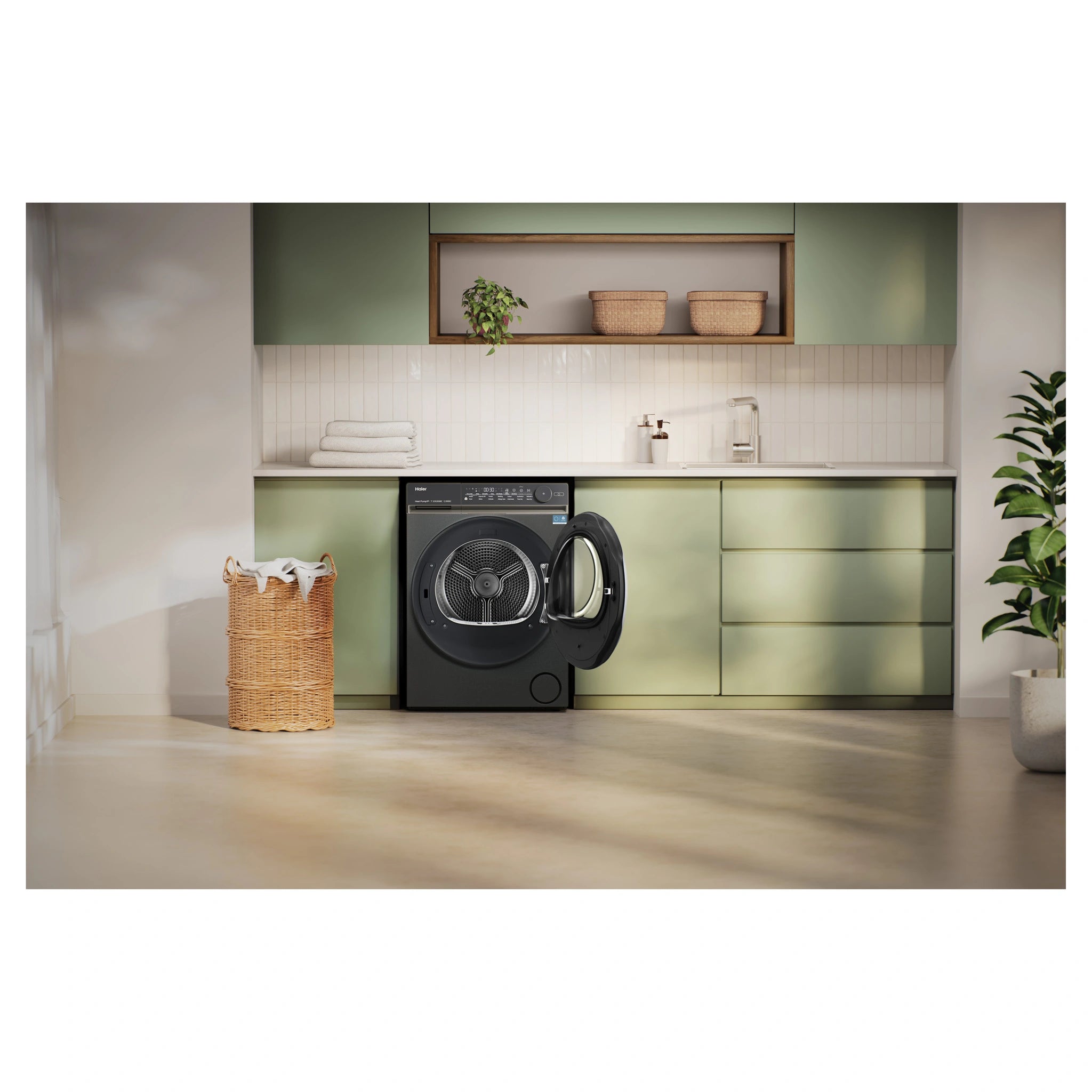 Haier 9kg 500 Series White Heat Pump Dryer HDHP90NW1, Lifestyle View