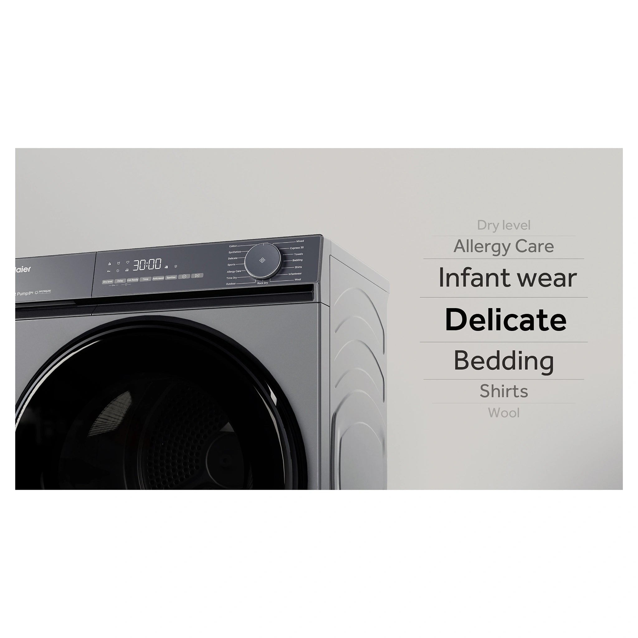 Haier 8kg 300 Series Dark Stainless Heat Pump Dryer HDHPS80KB1 Drying Cycle Feature
