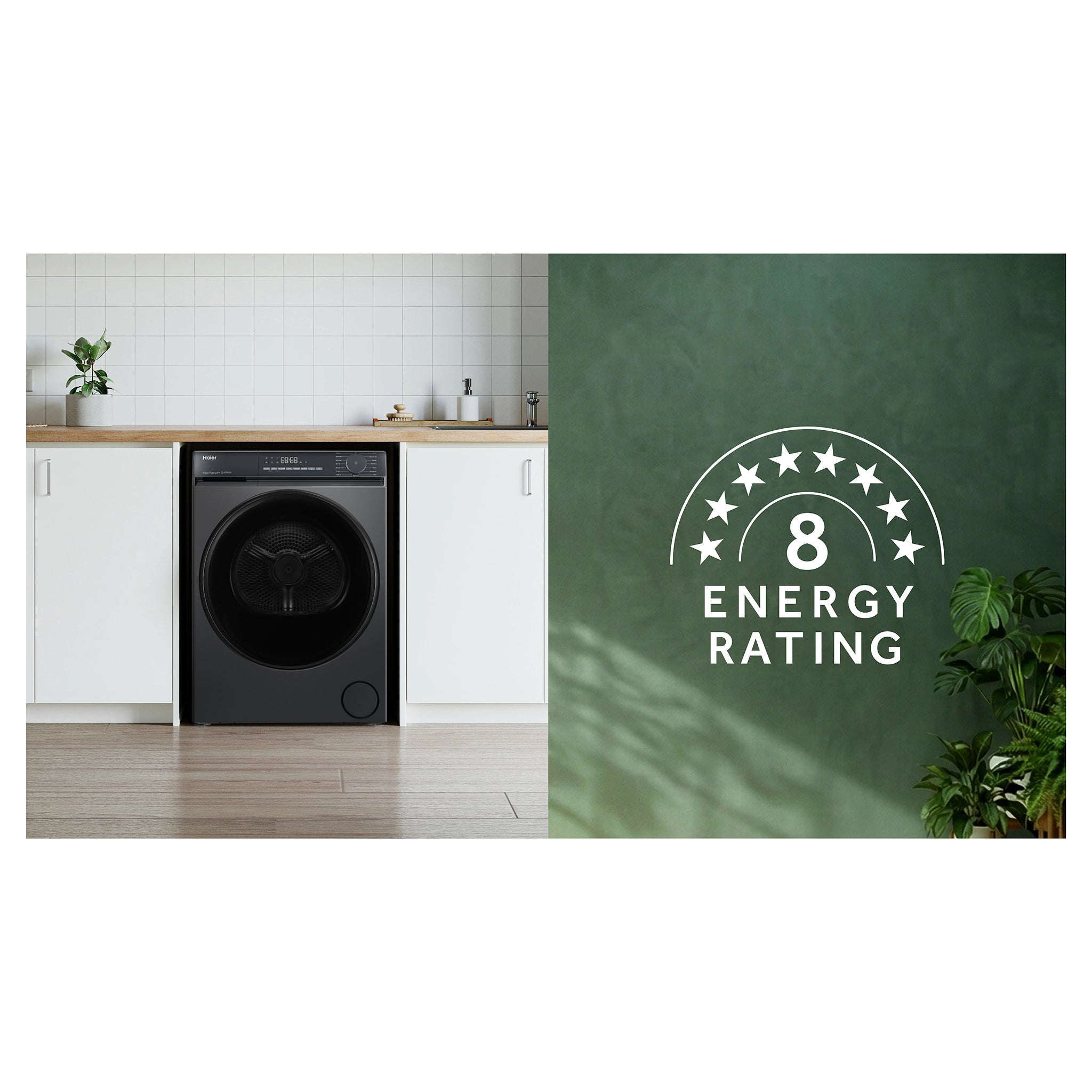 Haier 8kg 300 Series Dark Stainless Heat Pump Dryer HDHPS80KB1 Energy Rating Feature