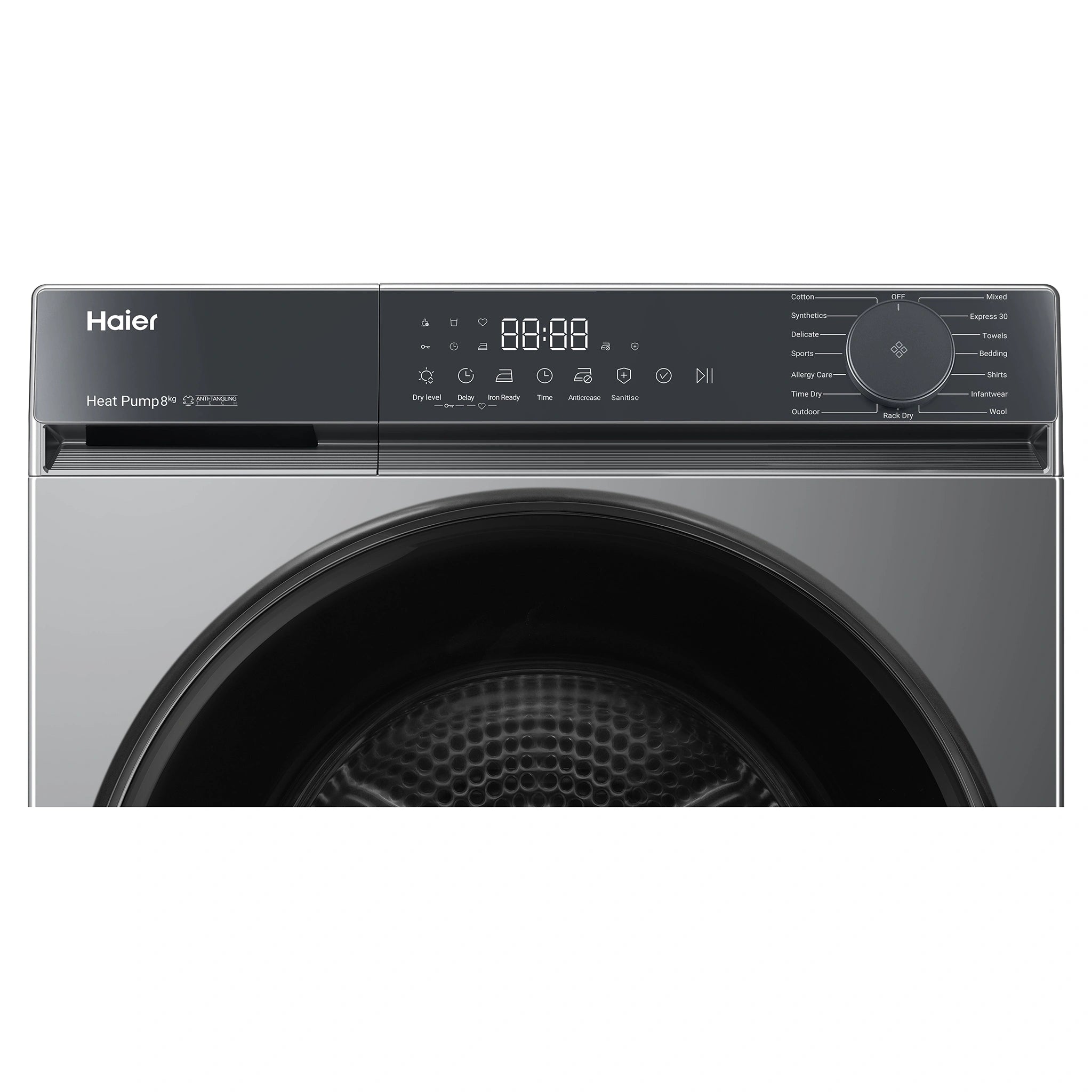 Haier 8kg 300 Series Dark Stainless Heat Pump Dryer HDHPS80KB1 Front Panel View