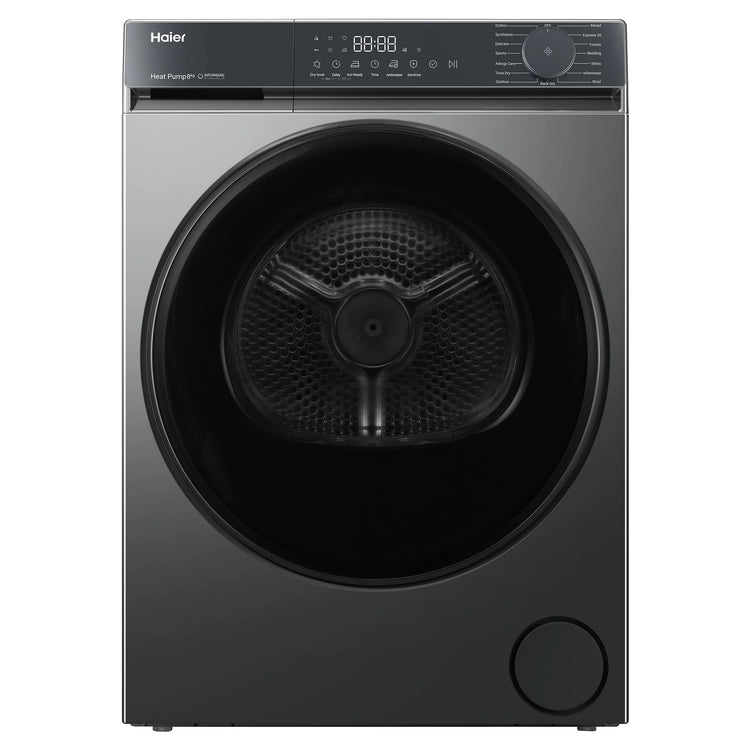 Haier 8kg 300 Series Dark Stainless Heat Pump Dryer HDHPS80KB1 Front View