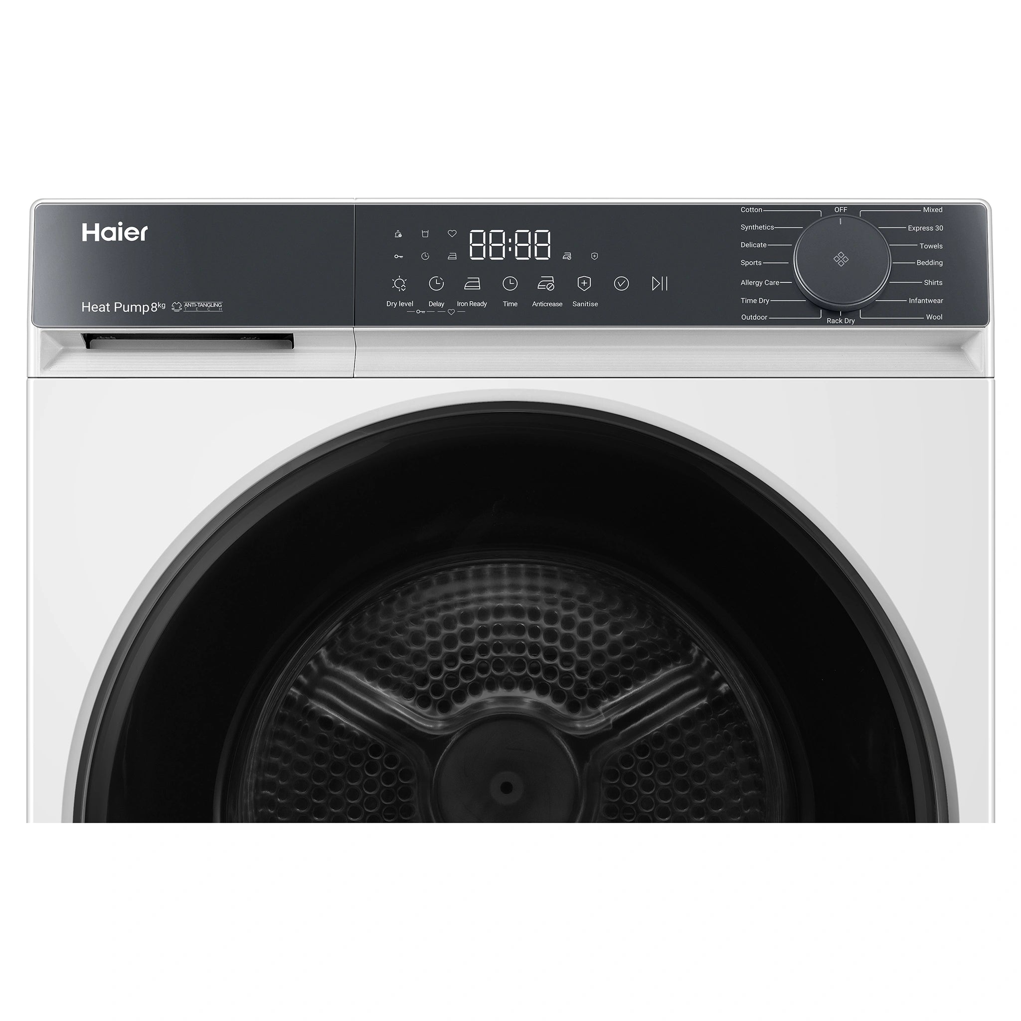 Haier 8kg 300 Series White Heat Pump Dryer HDHPS80KW1, Front Panel View