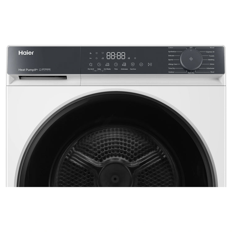 Haier 8kg 300 Series White Heat Pump Dryer HDHPS80KW1, Front Panel View