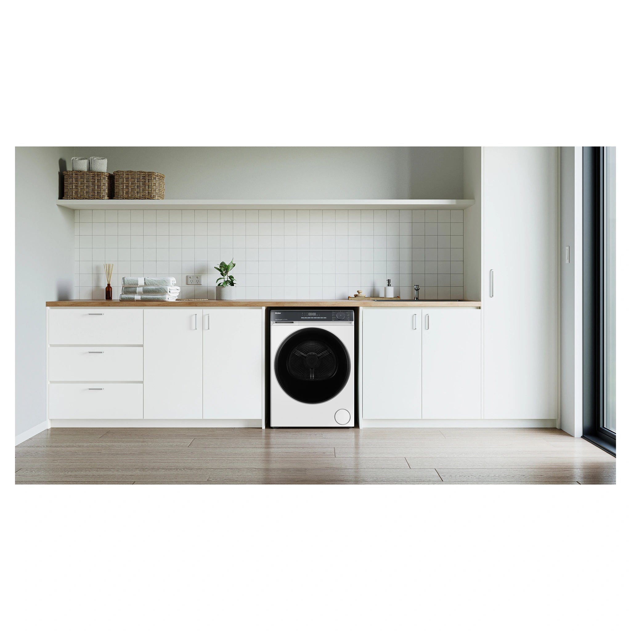 Haier 8kg 300 Series White Heat Pump Dryer HDHPS80KW1, Lifestyle View