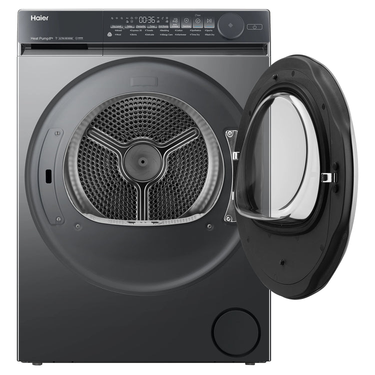 Haier 8kg 500 Black Series Heat Pump Dryer HDHPS80NB1, Front Open Door View