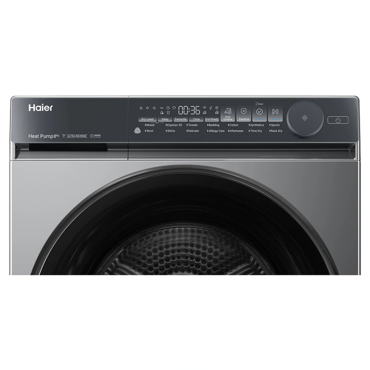 Haier 8kg 500 Black Series Heat Pump Dryer HDHPS80NB1, Front Panel View