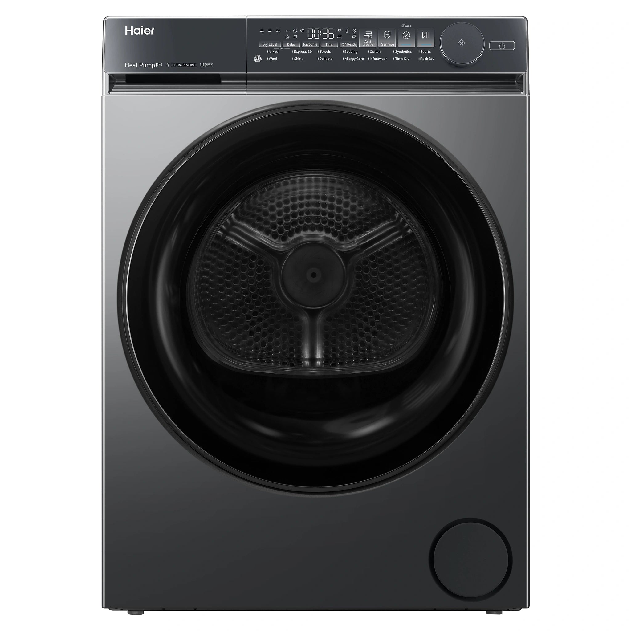 Haier 8kg 500 Black Series Heat Pump Dryer HDHPS80NB1, Front View