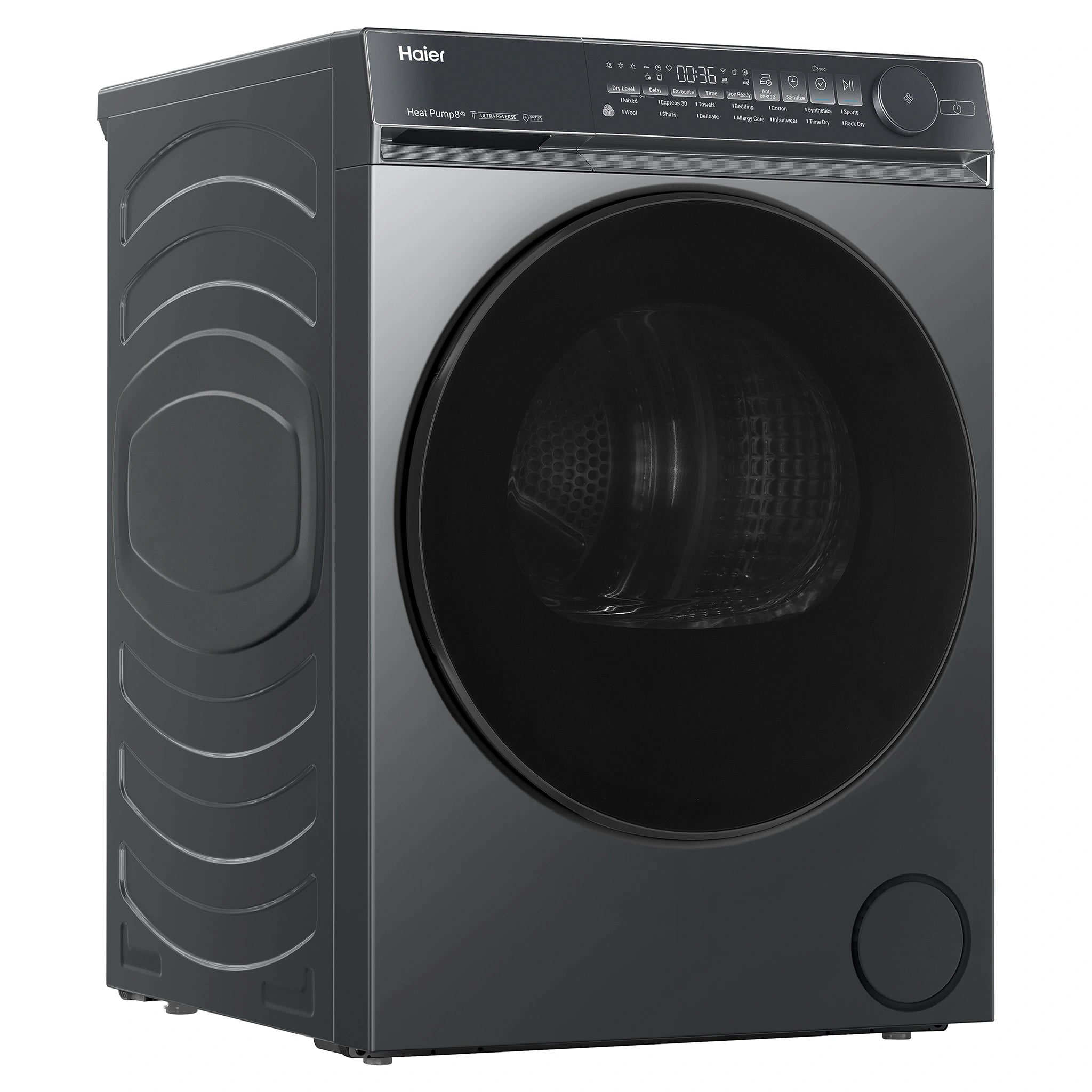 Haier 8kg 500 Black Series Heat Pump Dryer HDHPS80NB1, Left Side View