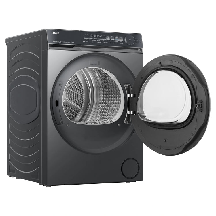Haier 8kg 500 Black Series Heat Pump Dryer HDHPS80NB1, Left Side Open Door View