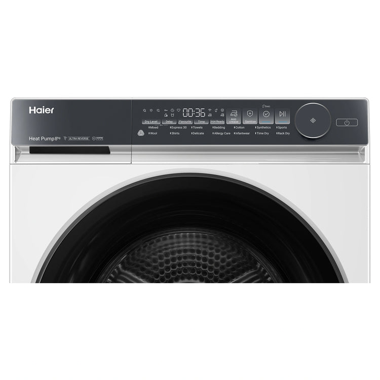 Haier 8kg 500 Series White Heat Pump Dryer HDHPS80NW1, Front Panel View