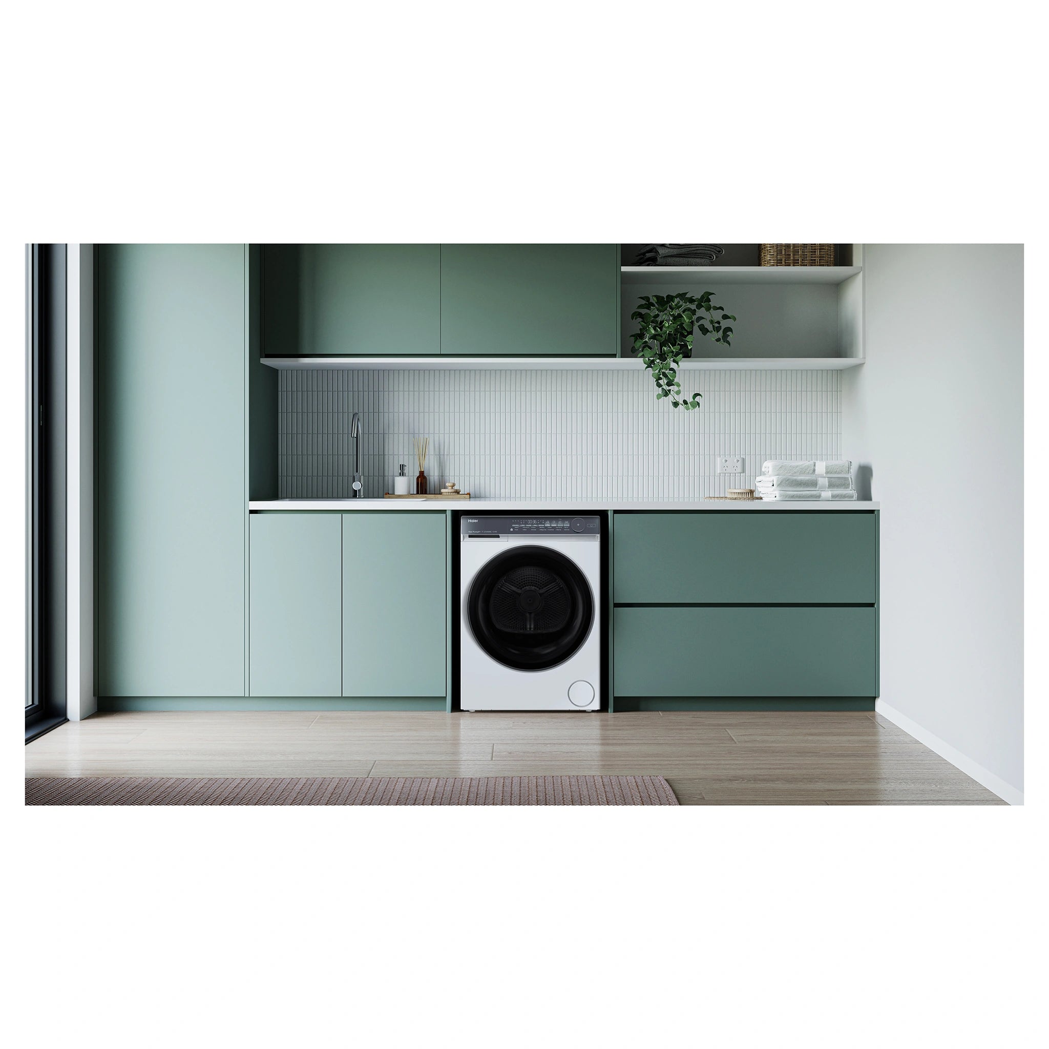 Haier 8kg 500 Series White Heat Pump Dryer HDHPS80NW1, Lifestyle View