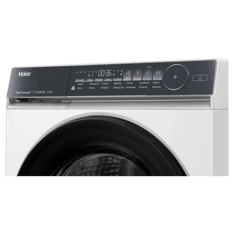 Haier 8kg 500 Series White Heat Pump Dryer HDHPS80NW1, Right Side Panel View