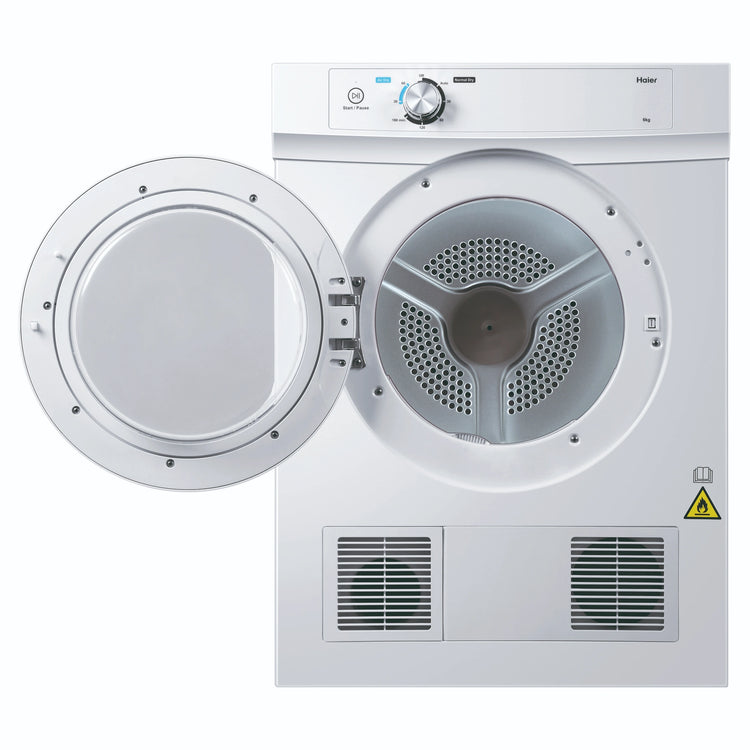 Haier 6kg 300 Series White Vented Dryer HDV60A1, Front View with Door Opne