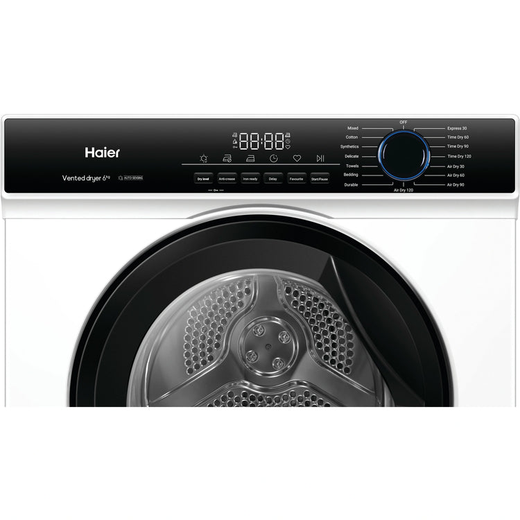 Haier 6kg Sensor Vented Dryer with 15 Programs - White HDV60AWW1, Control Panel View