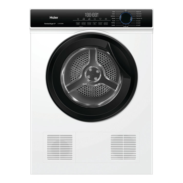 Haier 6kg Sensor Vented Dryer with 15 Programs - White HDV60AWW1, Front View