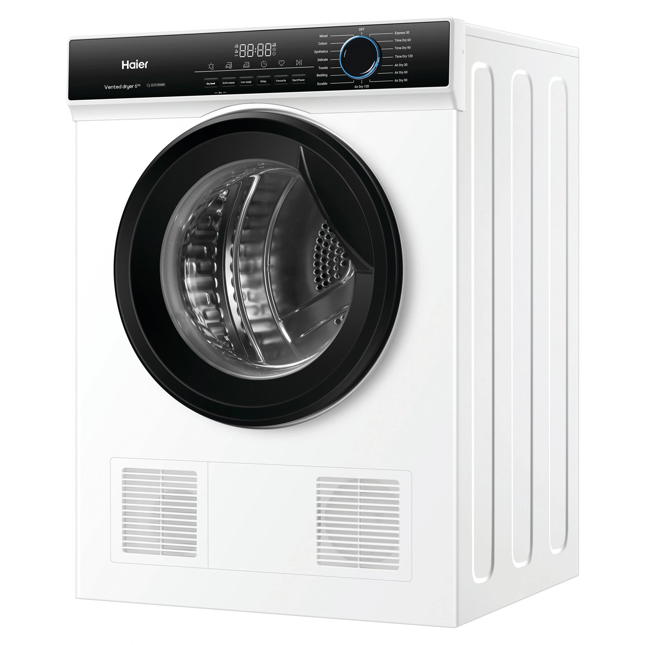 Haier 6kg Sensor Vented Dryer with 15 Programs - White HDV60AWW1,  Left Side View
