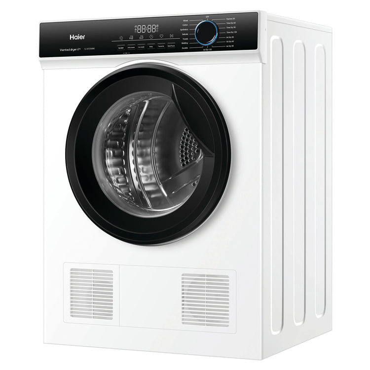 Haier 6kg Sensor Vented Dryer with 15 Programs - White HDV60AWW1,  Left Side View