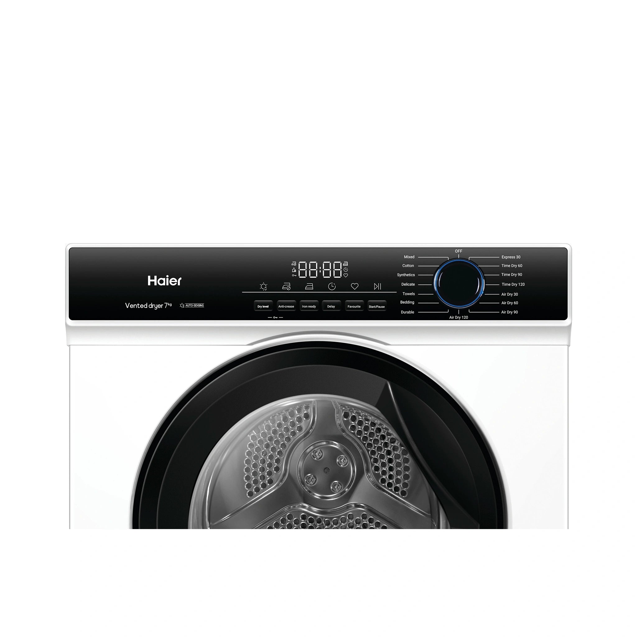Haier 7 kg 300 Series Sensor Vented Dryer HDV70AWW1, Control Panel View