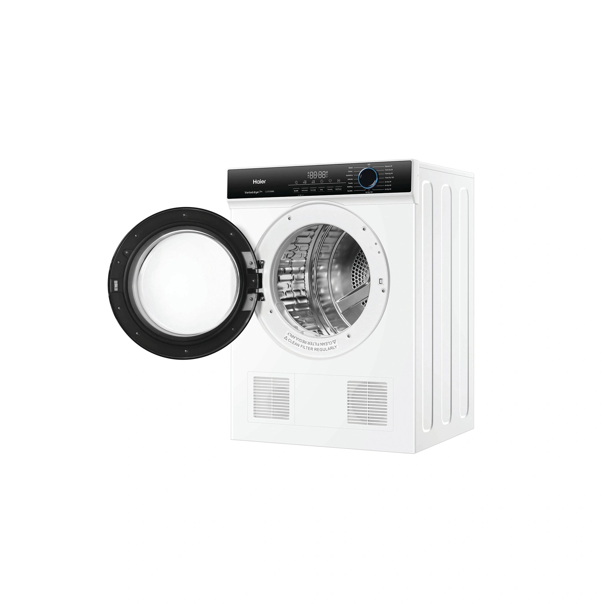 Haier 7 kg 300 Series Sensor Vented Dryer HDV70AWW1, Right Side View With Door Open