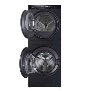 Haier 12kg + 9kg 600 Series Laundry Centre Heat Pump Dryer HLC1290CTB1, Front View With Doors Open