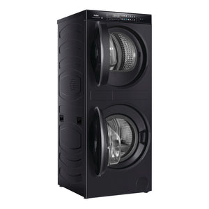 Haier 12kg + 9kg 600 Series Laundry Centre Heat Pump Dryer HLC1290CTB1, Left Side View With Doors Open