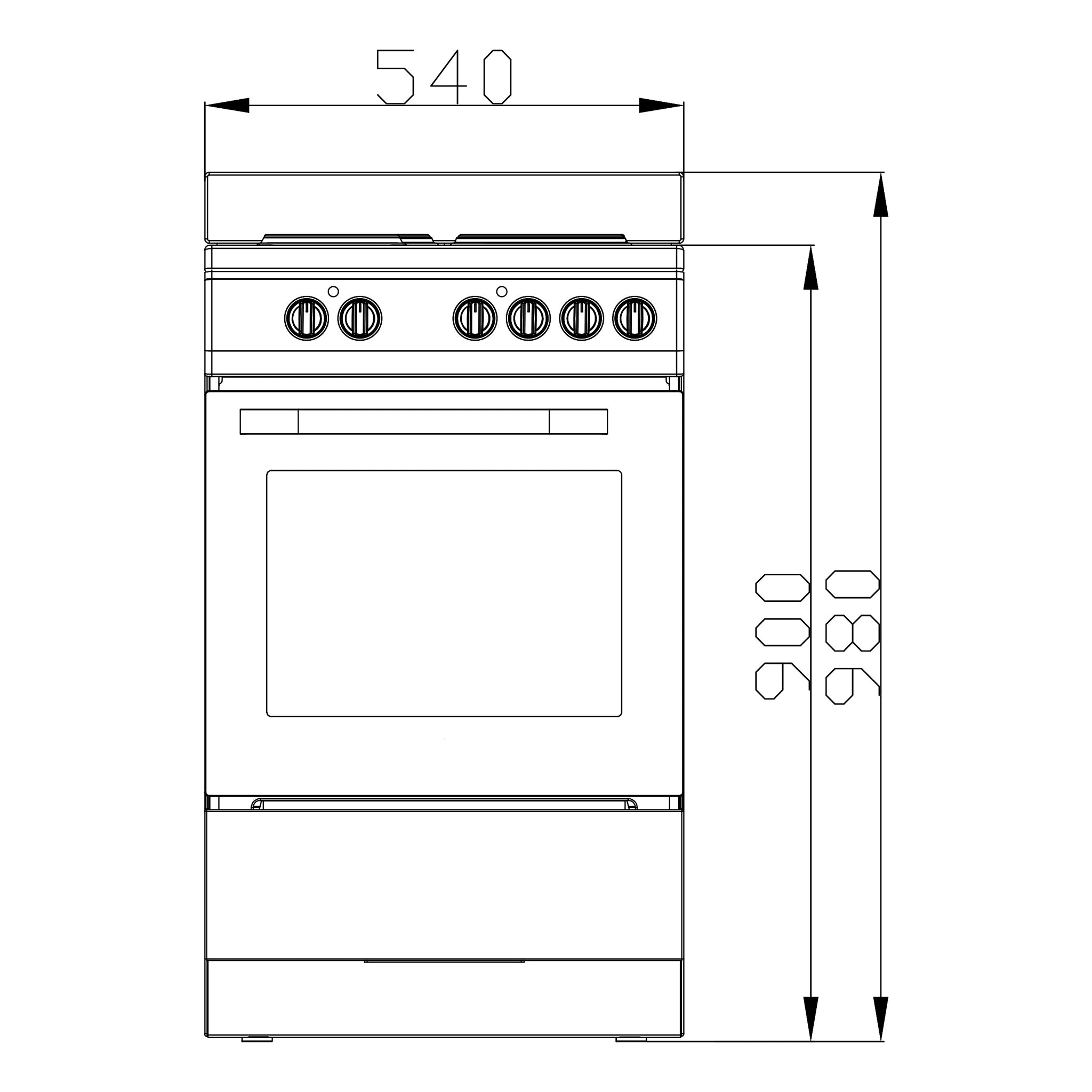 Haier 54cm Freestanding Electric Cooker HOR54S5CW1, Dimensions