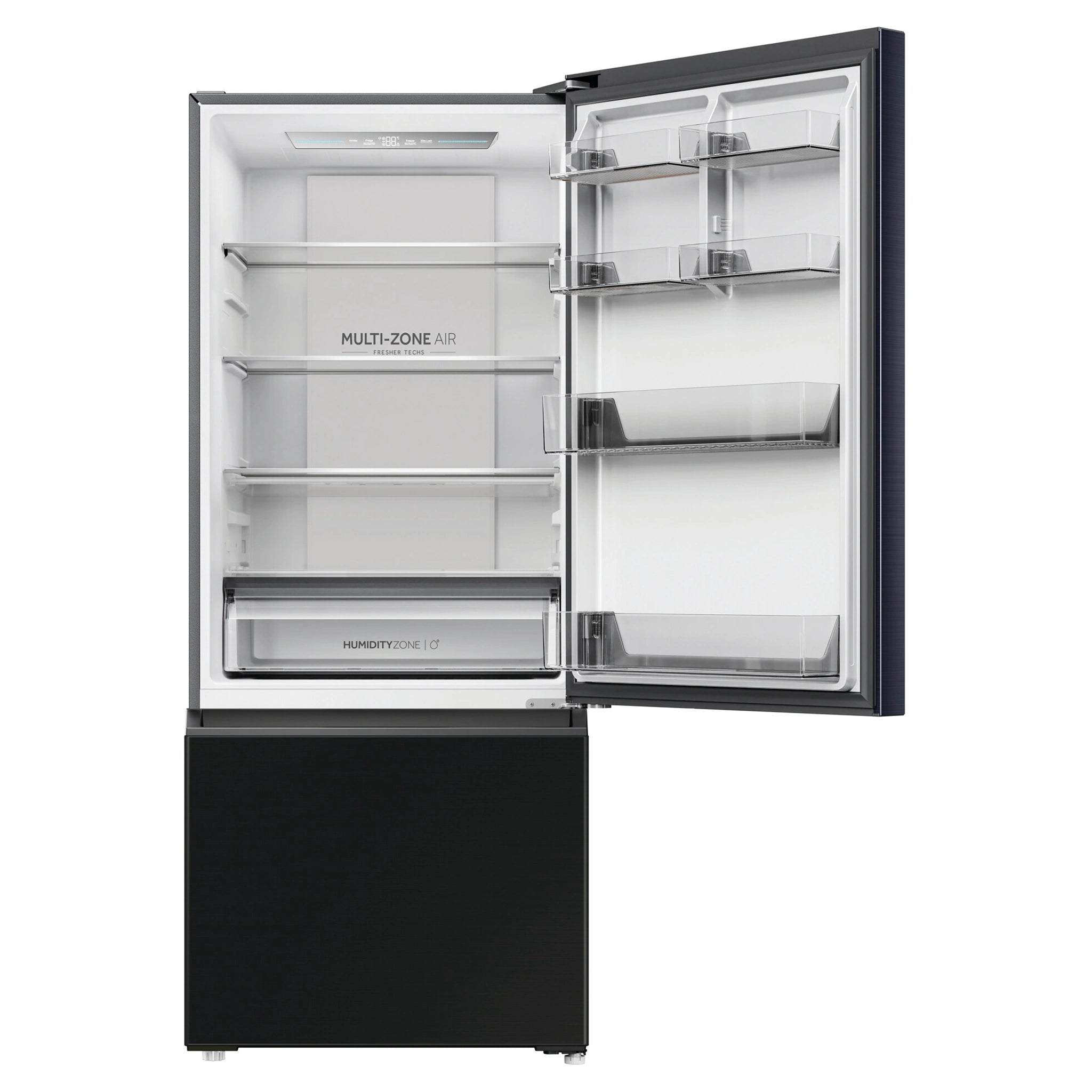 Haier 433L 500 Series Refrigerator Bottom Freezer HRF420BC, Front View With Upper Door Open