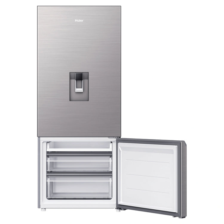 Haier 431L 500 Series Refrigerator Bottom Freezer HRF420BHS, Front View With Lower Door Open