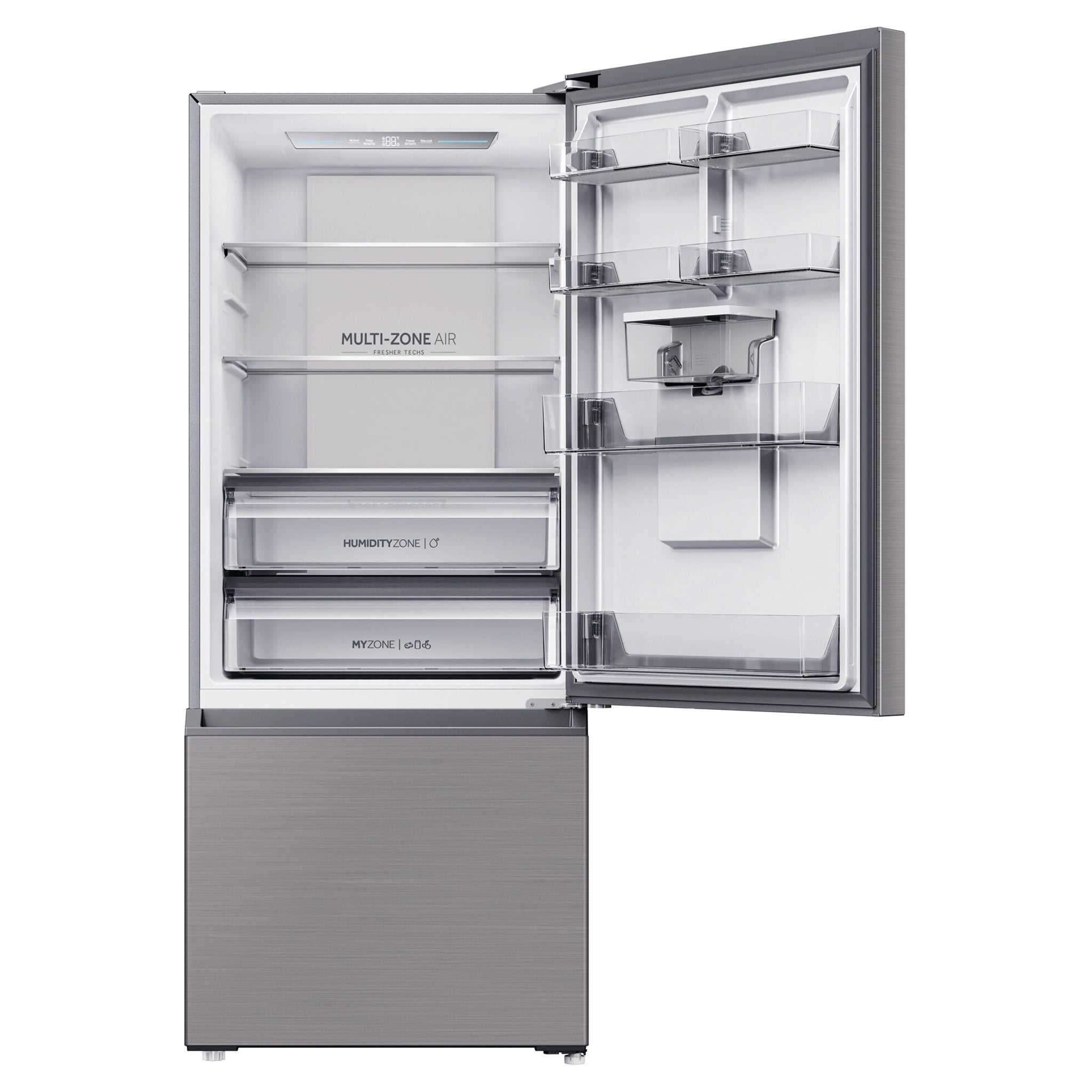 Haier 431L 500 Series Refrigerator Bottom Freezer HRF420BHS, Front View With Upper Door Open