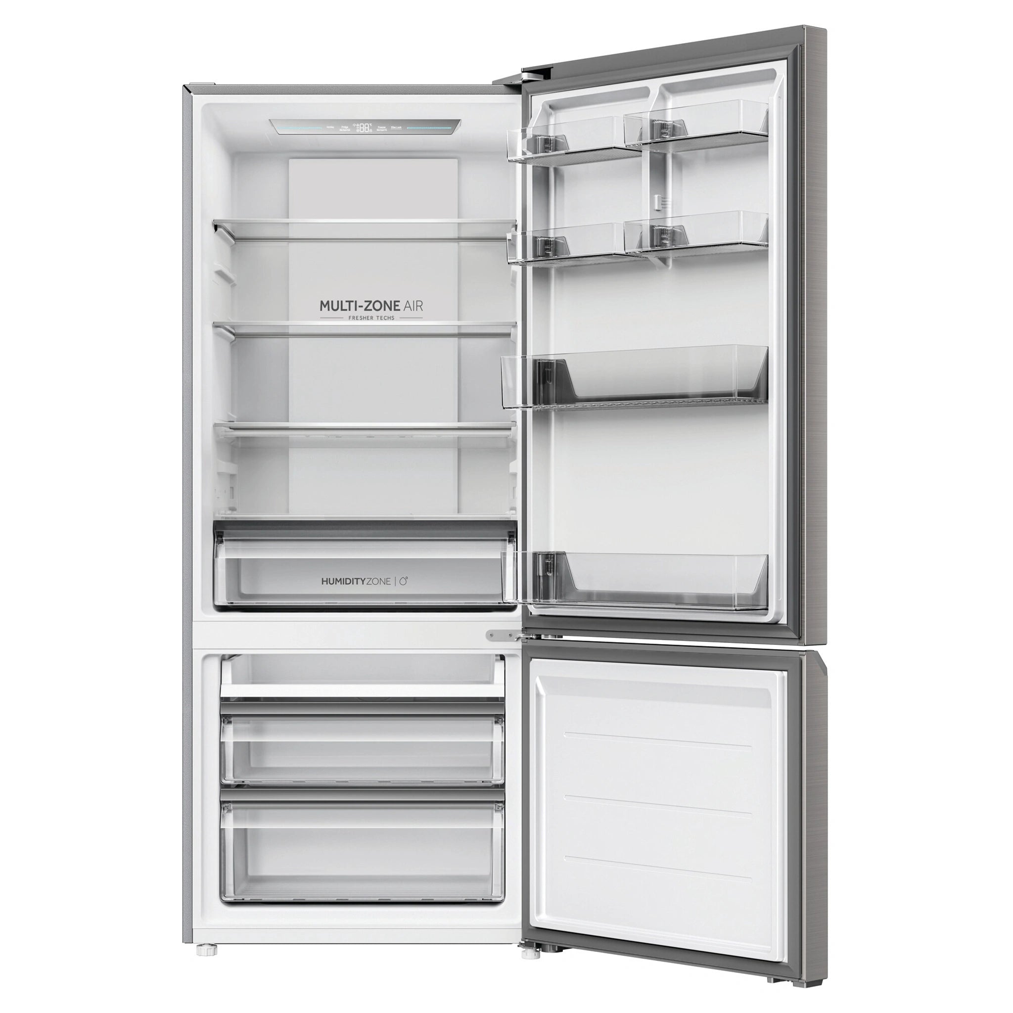 Haier 433L 500 Series Refrigerator Bottom Freezer HRF420BS, Front View With Door Open