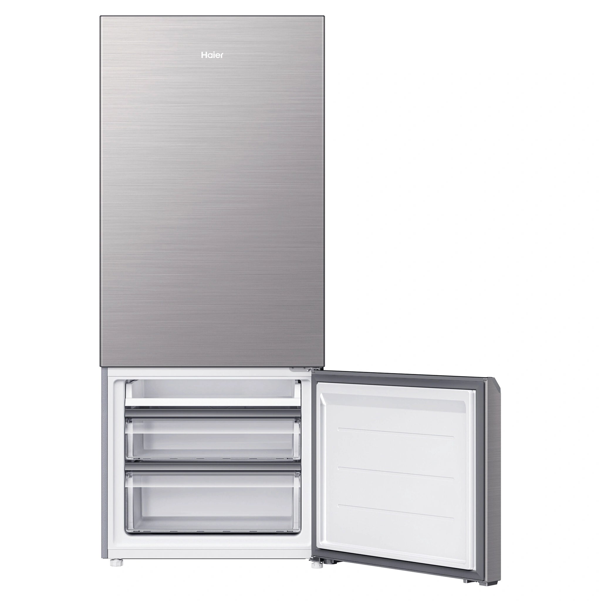 Haier 433L 500 Series Refrigerator Bottom Freezer HRF420BS, Front View With Lower Door Open