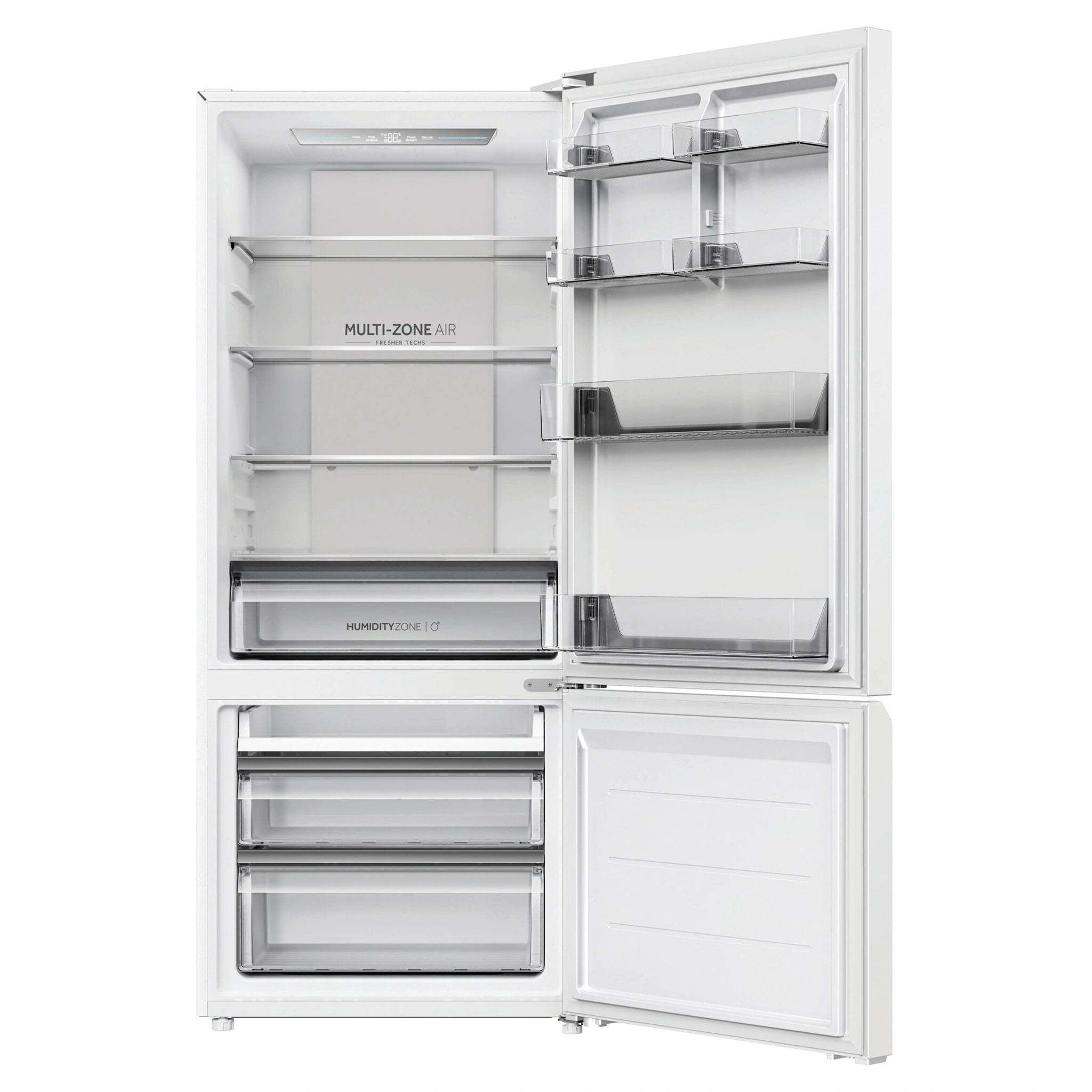Haier 433L 500 Series Refrigerator Bottom Freezer HRF420BW, Front View With Door Open