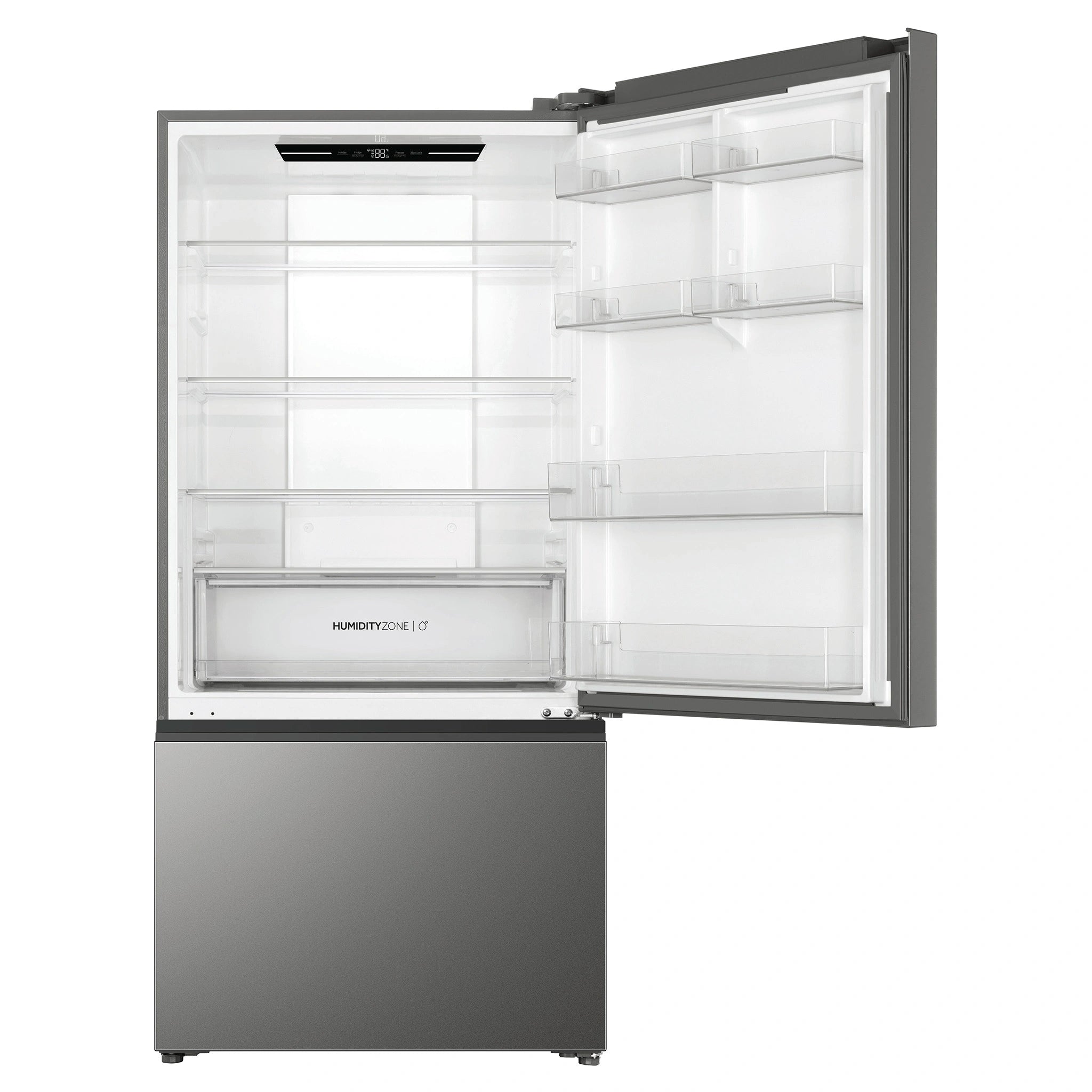 Haier 517L 500 Series Refrigerator Bottom Freezer HRF510BS, Front View With Top Door Open
