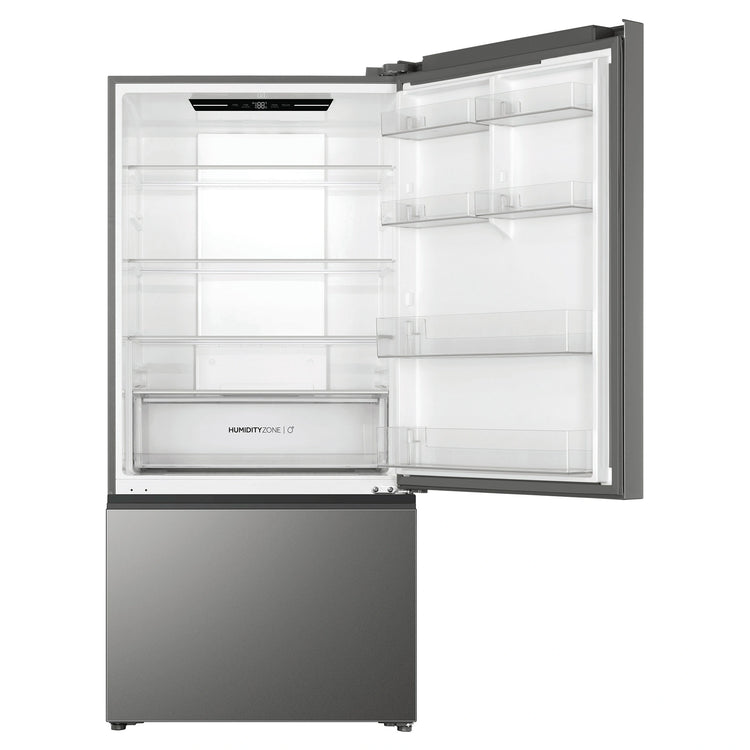 Haier 517L 500 Series Refrigerator Bottom Freezer HRF510BS, Front View With Top Door Open