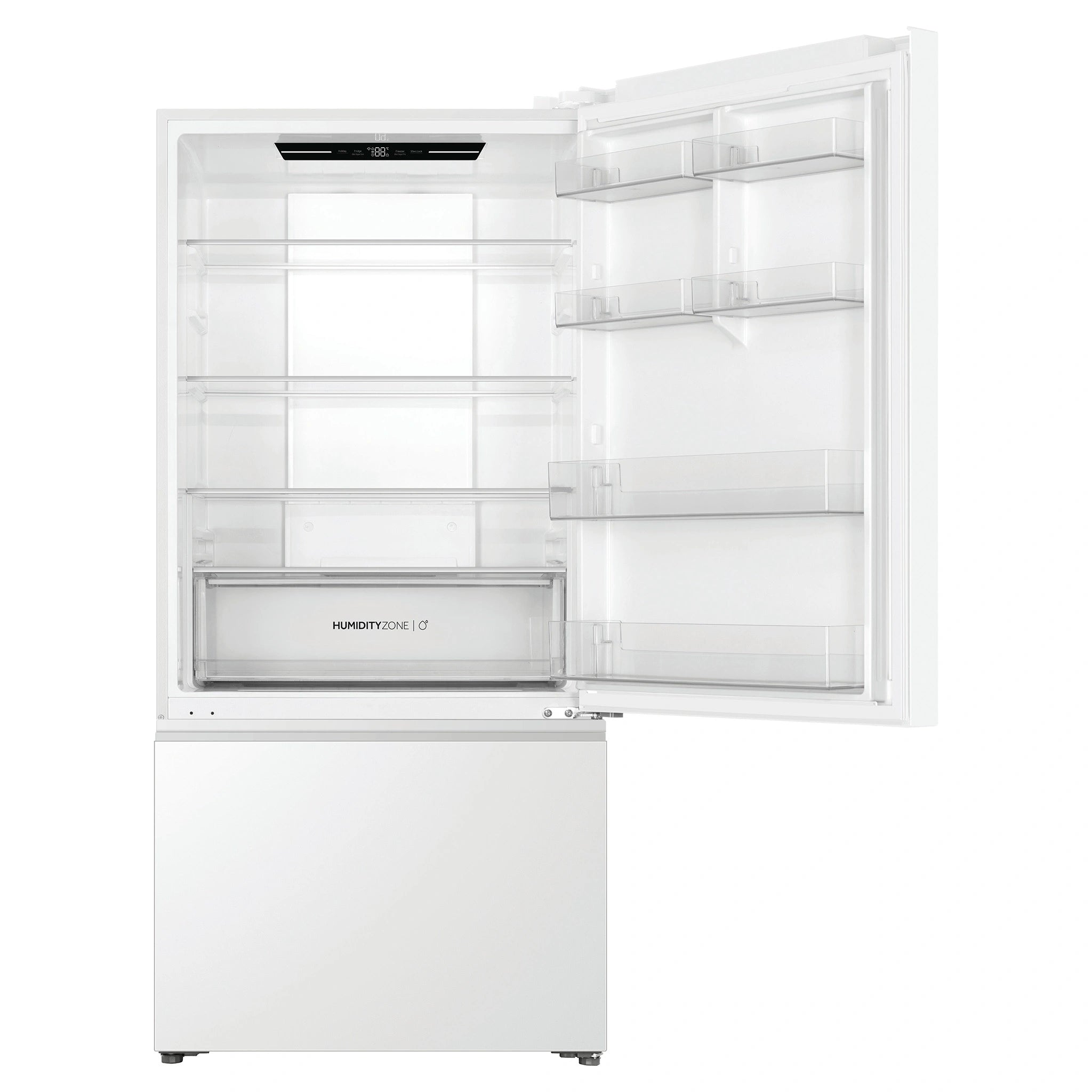 Haier 517L 500 Series Refrigerator Bottom Freezer HRF510BW, Front View With Top Door Open