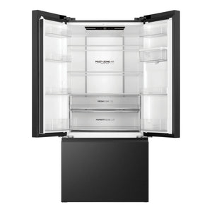 Haier 509L Black French Door Fridge With Water Dispenser HRF510FHC, Front View With Door Open