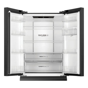 Haier 509L Black French Door Fridge With Water Dispenser HRF510FHC, Front View With Door Open
