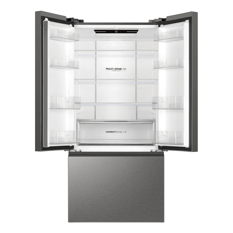 Haier Stainless Steel French Door Fridge With 5-Star Energy Efficiency HRF510FS, Front View With Door Open
